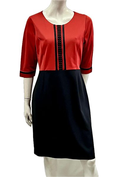 Triad Women's dress, 100% viscose, 3/4 sleeves, Red and Black print