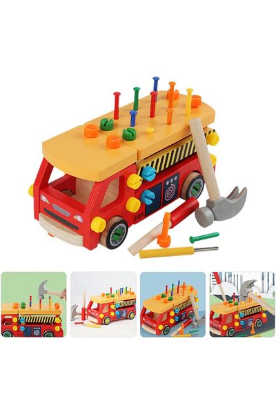 OEM Multifunctional toy car with hammer, plastic nails and screws, Montessori, made of wood