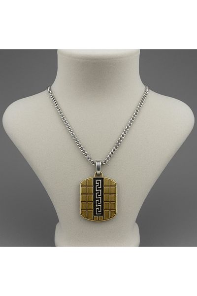 İNTERTAKI Gold Black Patterned Men's Steel Necklace |   Original and Masculine Design |   Does Not Darken or Fades