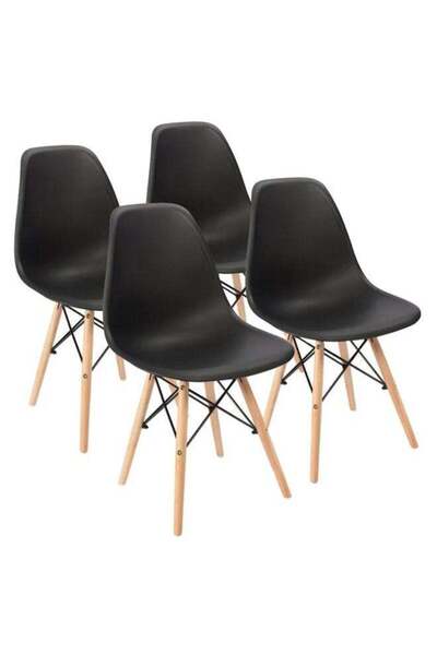 Taimi Pack of 4 Modern Style Plastic Dining Chair Mid Century Modern DSW Chair, Shell Lounge ,Black