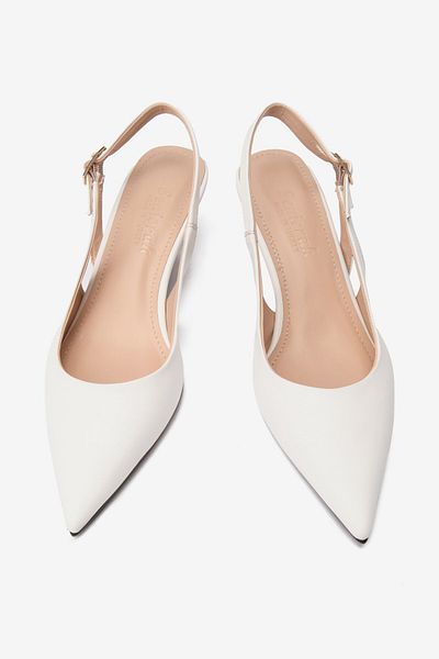 Seniorah White Skin Double Buckle Women's Heeled Shoes