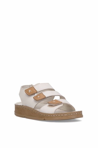 Mammamia D25Ys-2450 Women Genuine Leather Flat Sandals Bone