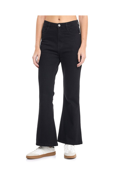 R&B Solid Flared Jeans with Button Closure