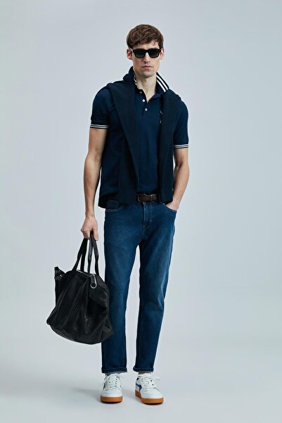 Lufian Tricou pentru bărbați Everes bleumarin cu gât polo 111040216