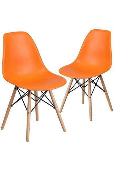 Taimi Pack of 2 Modern Style Plastic Dining Chair Mid Century Modern DSW Chair, Shell Lounge ,Orange