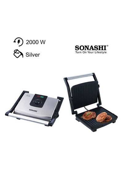 sonashi 4 Slice Contact Grill Maker – Non-Stick, Stainless Steel Body with Cool Touch Handles
