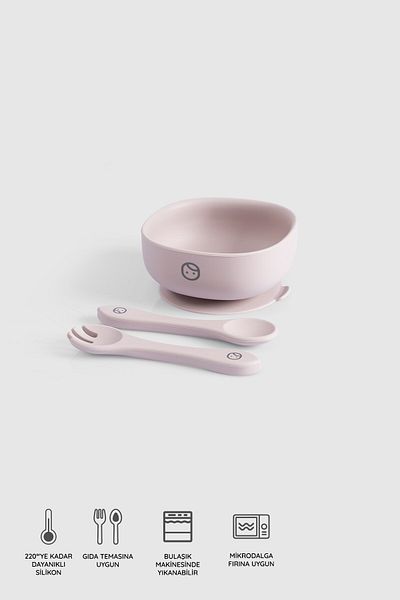 Little Gusto Silicone Vacuum Pink Food Plate and Fork Spoon Set