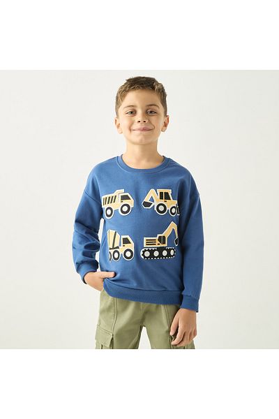 Juniors Car Print Sweatshirt With Long Sleeves And Crew Neck