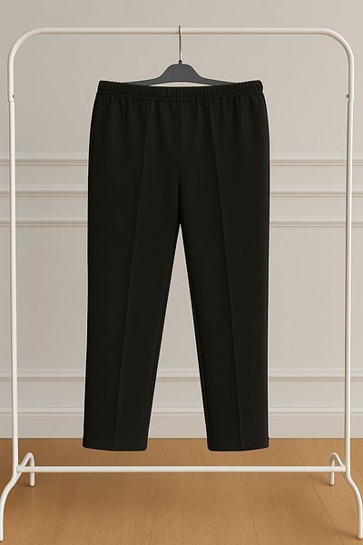 FATELLA Women's Mother Elastic Waist Comfort Comfortable Fit Front Striped Combed Cotton Trousers