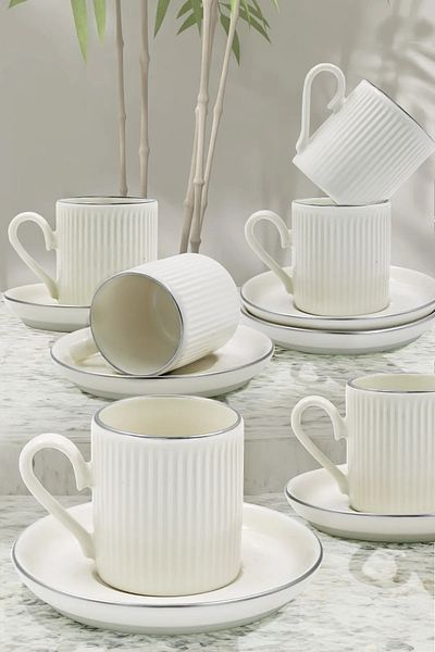 WuuQ Special Design Silver 12-Piece 6-Person Striped Coffee Cup Set 100ml - Coffee Cup Set