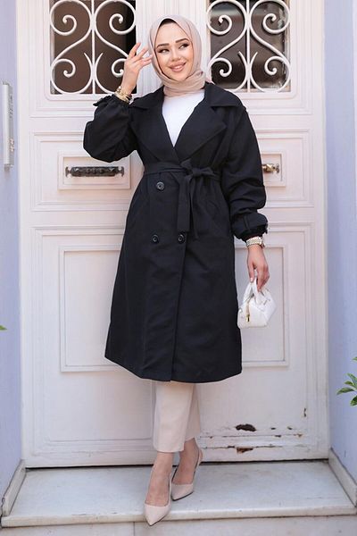 N.S NEVA STYLE Μαύρη χιτζάμπ Hijab με ζώνη 62181S
