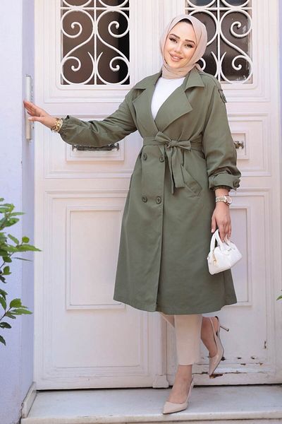 N.S NEVA STYLE Ζώνη Χακί Hijab Trench Coat 62181HK