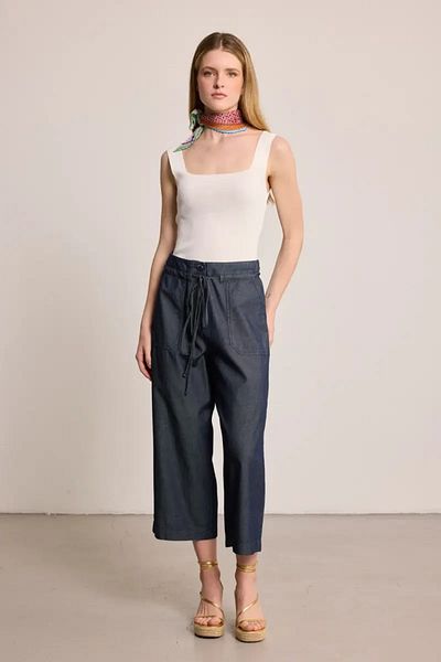 Gusto Lace-Up Capri Denim Trousers - Blue