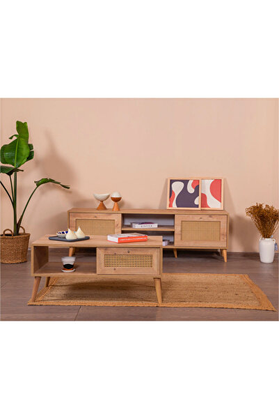 VOW HOME LIVING Calvin Hazeran Tv Ünitesi + Orta Sehpa 2'li Set