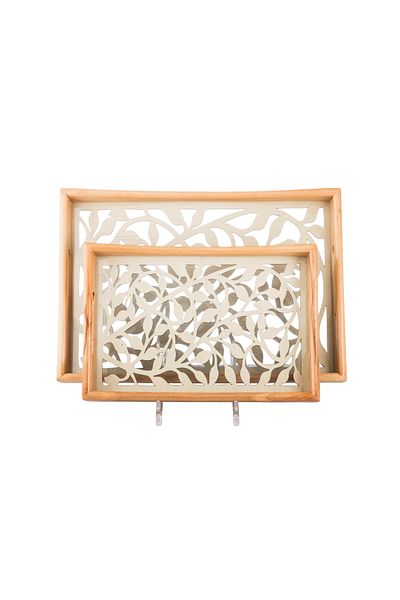 Dania Set of 2 wooden plates and trays with a decorative base and a transparent acrylic layer, size (33*23)(41*29) cm