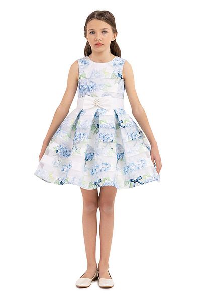 Pamina Girls' Floral Dress, Pamina - Elegant, with Bolero, Blue, 33248 - 140 cm, Blue