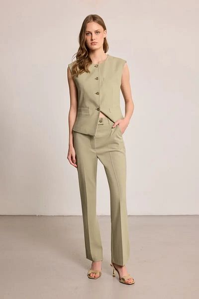 Gusto Pipe Leg Linen Blend Trousers - Green