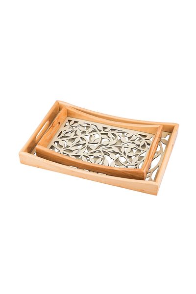 Dania Set of 2 wooden plates and trays with a decorative base and a transparent acrylic layer, size (33*23)(41*29) cm