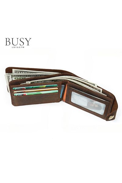 Busy Lady&Gentleman Men's wallet Echo, premium genuine leather, ID card pocket, card slots, license, brown
