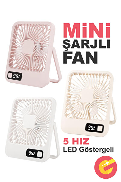 ShopMonkey Şarjlı Sessiz Mini Fan Vantilatör, 1 Adet, 180° Ayarlanabilir, 5 H...