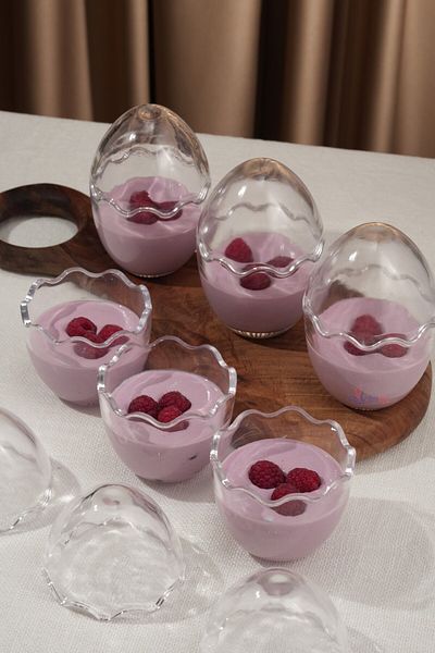 Multiamo 6 Pieces Glass Dessert And Magnolia Bowl Egg Shaped Presentation Plate / Pudding Bowl