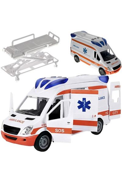 varioshop VarioShop® Interactive Ambulance, with Light and Sound Effects, Moving Doors, Folding Stretcher, Food