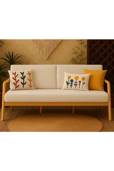 Zem Sevilla Bohem Üçlü Kanepe Natürel Ahşap, Kırık Beyaz