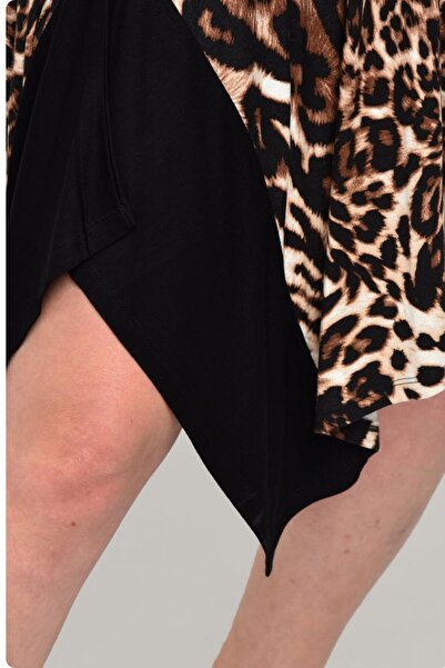 Ebsumu Women's Plus Size Asymmetrical Cut Leopard Print Black-Brown Dress