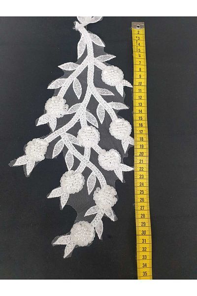 ESRA ŞELEM White Sequins and Beaded Applique Brode Guipure Sewing Accessory 2 Pieces