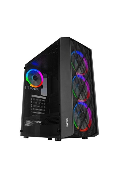 Everest Bumpy 4*12Cm Rgb Fan 600W Apfc Tempered Camlı Atx Mid-T Gaming Oyuncu...