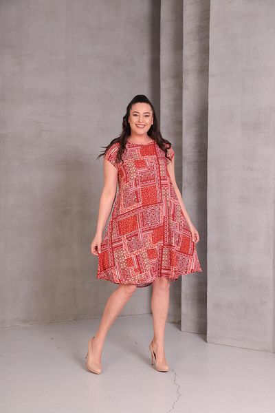 Ebsumu Women's Plus Size Sleeveless Printed Woven Tile Dress