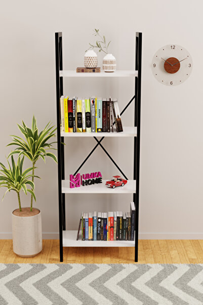 UmkaHome Beyaz Metal Kitaplık 4 Raflı 155x55 cm Yanları Metal Kitaplık