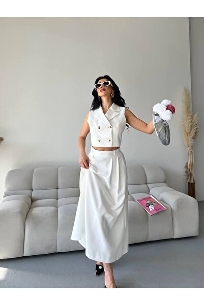 Bella Breeze بدلة نسائية من الأسفل إلى الأعلى مع تفاصيل أزرار، تنورة صدرية مم...