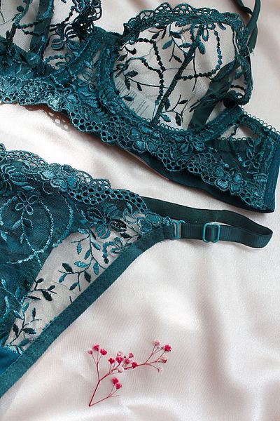 Fleur de Lingerie Set bralet brodat verde smarald (SUTEN&TANGA)