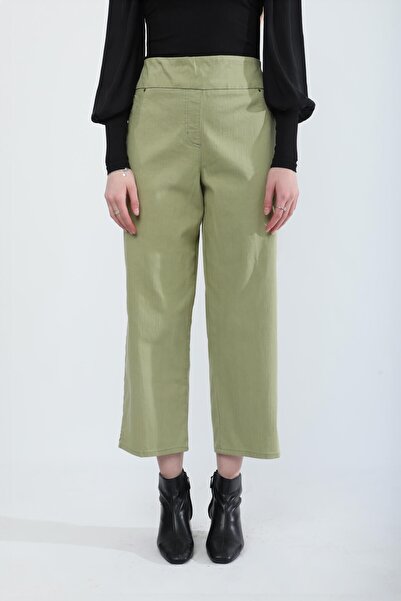 Bluewhite Pantaloni de damă din lycra elastic elastic în talie verde fistic