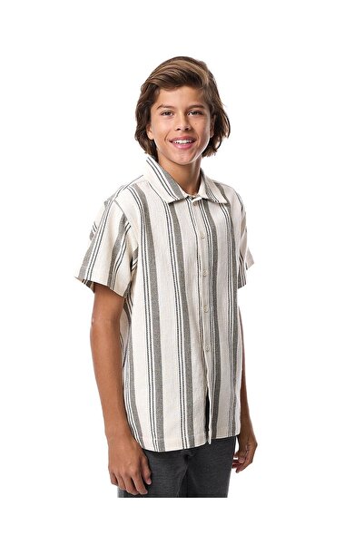 R&B Striped Shirt with Classic Collar and Short Sleeves