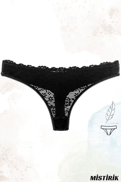 MİSTİRİK High Waist Table Model Slip Thong - Semi-Lace, Soft Fabric, Black Color