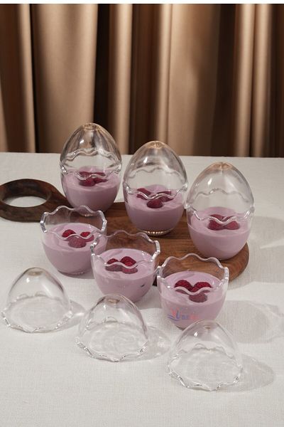 Multiamo 6 Pieces Glass Dessert And Magnolia Bowl Egg Shaped Presentation Plate / Pudding Bowl