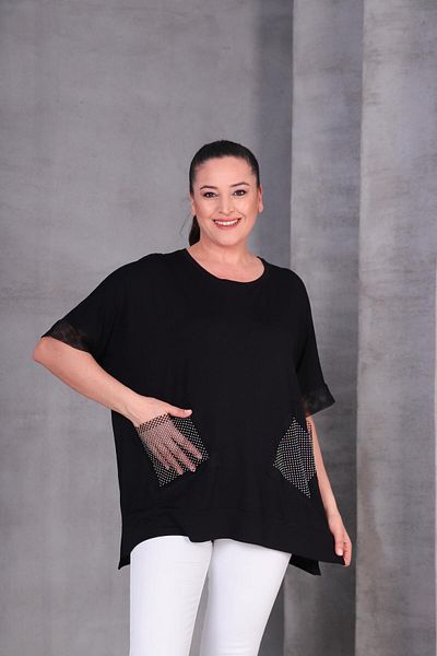 Ebsumu Women's Plus Size Extra Comfortable Fit Mesh Detail Blouse