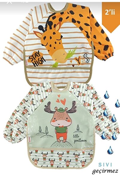 UmBaby Long Sleeve Liquid Proof Bib 2 Pieces with Deer and Giraffe Pattern