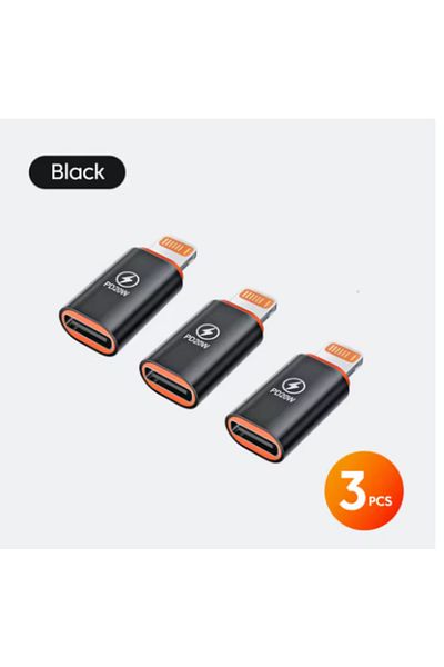 Choice 3 قطع سوداء 1-4 قطع PD20W USB Type C إلى محول شحن Lightning لأجهزة Ios Lightning Male إلى Type C Fema