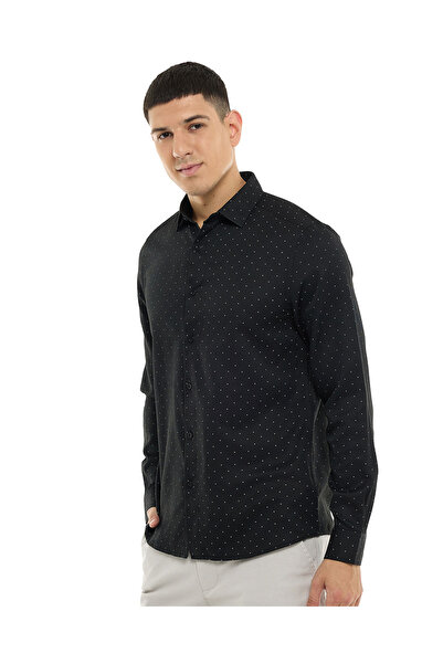 R&B Printed Shirt with Classic Collar and Long Sleeves