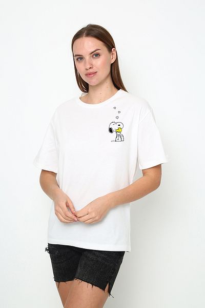 Oasis γυναικείο μπλουζάκι oversize snoopy με στάμπα με λαιμόκοψη