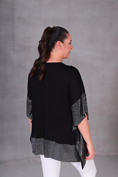 Ebsumu Γυναικεία Μαύρη Μπλούζα με Παγιέτες Plus Size