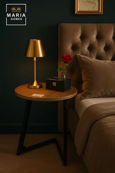 MARIA HOMES طاولة جانبية خشبية بتصميم ريترو مع حافة ذهبية وأرجل ثلاثية الألوان