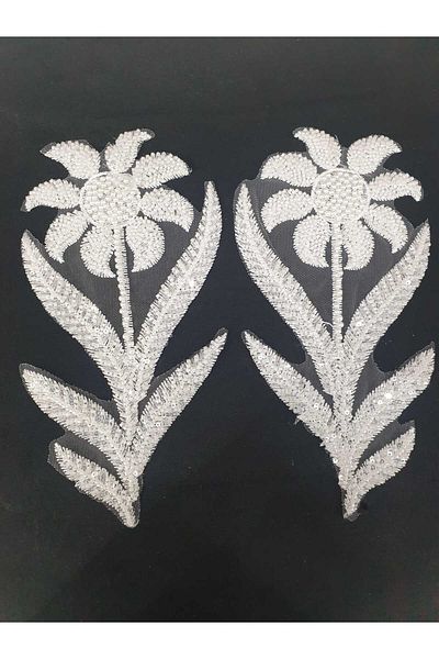 ESRA ŞELEM White Flower Model Beaded Brode Guipure Applique Sewing Accessory 2 Pieces