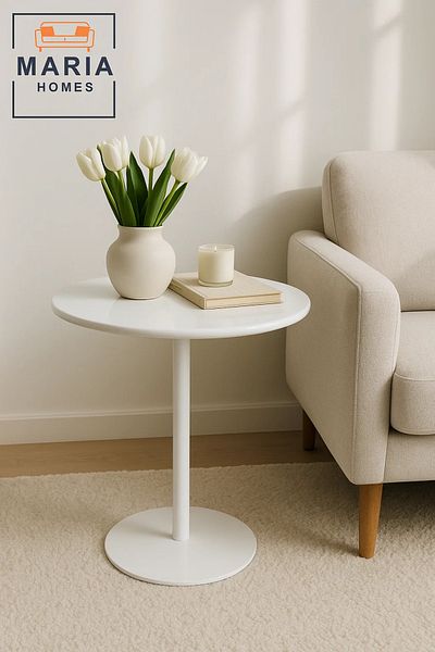 MARIA HOMES Glossy White Pedestal Side Table for Modern Interiors