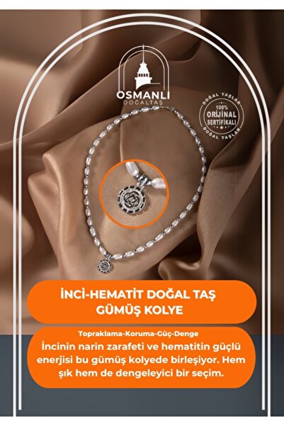 OSMANLI DOĞAL TAŞ قلادة فضية من حجر الهيماتيت الطبيعي