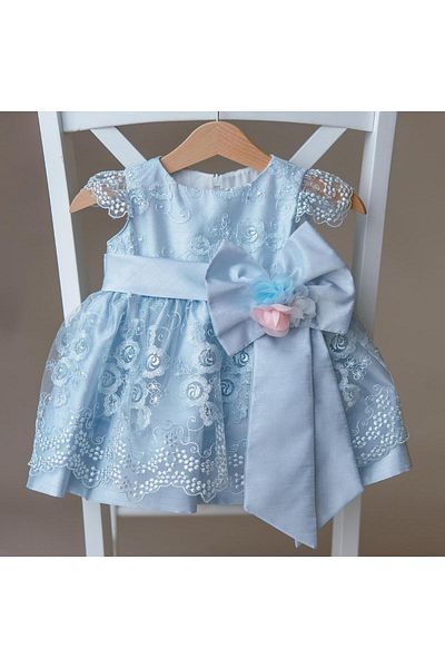 Pamina Elegant Dress for Girls, Pamina, with Bow, Blue, 363 - 86 cm