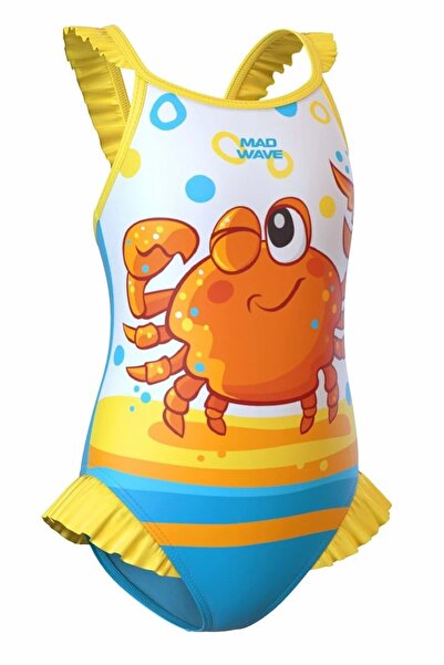 Mad Wave Kız Çocuk Mayosu Bella N2, Beyaz - Beyaz-lLacivert-Kırmızı-Siyah - S...